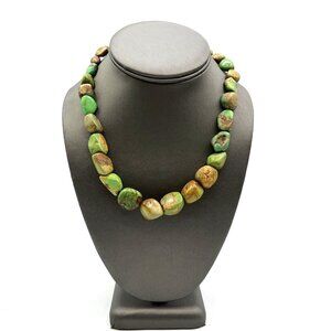 Jay King Desert Rose Trading Chunky Green Turquoise Sterling Necklace 17"